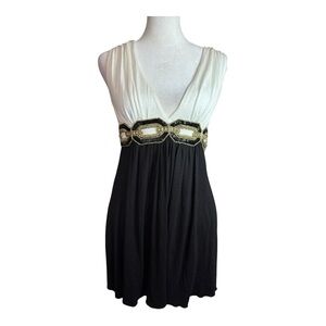 Boston Proper XS Grecian Chain Belt Tunic Black White Gold Empire Waist